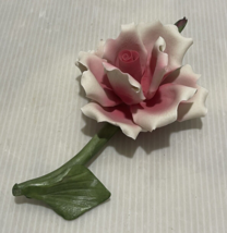 Vintage Porcelain Capodimonte Rose Pink Flower Floral  7 1/2” Italy Italian - $384.78 MXN