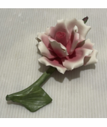 Vintage Porcelain Capodimonte Rose Pink Flower Floral  7 1/2” Italy Italian - $384.78 MXN