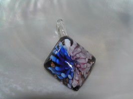 Estate Pink &amp; Cobalt Blue Spikey Flower Fused Glass Trapezoid Pendant – 1 and  - £6.75 GBP