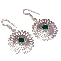 Green Onyx Gemstone 925 Silver Overlay Handmade Flower Drop Dangle Earrings - £9.58 GBP