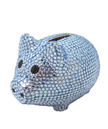 Blue Crystal Pig Metal Coin Piggy Bank w/ Swarovski Crystals - Baby Gift - £32.24 GBP
