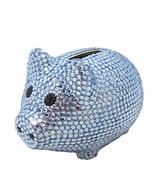 Blue Crystal Pig Metal Coin Piggy Bank w/ Swarovski Crystals - Baby Gift - $56.85 CAD
