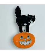 Enamel Black Cat Pumpkin JOL Halloween Fall Autumn Holiday Scary VTG Bro... - £7.28 GBP