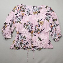 Xhilaration Floral Top XXL Corset Waist Lavender Boho Puff Sleeve Flowy - £12.58 GBP