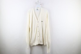 Vintage 80s Izod Lacoste Mens Size XL Croc Logo Knit Cardigan Sweater White USA - $69.25