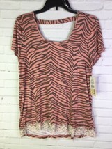 Rewind Womens Juniors Size L Rosewood Animal Zebra Print Lace Trim Top Blouse - £16.35 GBP