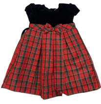 Little Girls 3T Christmas Dress Black Velvet Top Taffeta Plaid Red Skirt... - €27,39 EUR