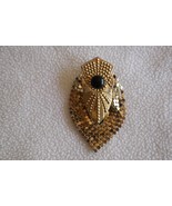 Vintage Art Deco Black Stone Gold Tone Chain Mesh Pin Brooch ~2.75&quot; Eye - $446.05 MXN