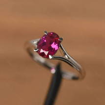Red Ruby Ring-Silver Ring-Engagement Ring-Birthday Gift Ring For Her - £61.07 GBP