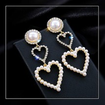 Fashion Gold Color Heart Pearl Earrings For Women Statement Temperament Dangle E - £9.03 GBP