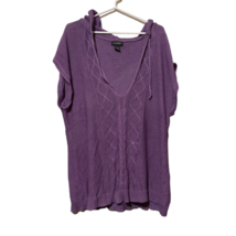 Lane Bryant Pullover Sweater Women&#39;s 18/20 W Plus Purple Hooded Short Sleeve Tie - £13.24 GBP
