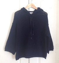 New Ann Taylor LOFT Navy Blue Hooded Open Knit Tie String Long Sleeve Sweater M - £27.21 GBP
