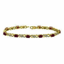 6x4mm Oval Cut Lab-Created Ruby Infinity Tennis Bracelet 14k Yellow Gold Plated - £95.58 GBP