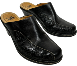 Sofft Shoes Womens 8 M Mule Black Leather Tooled Closed Toe Cone Heels 1... - $25.23