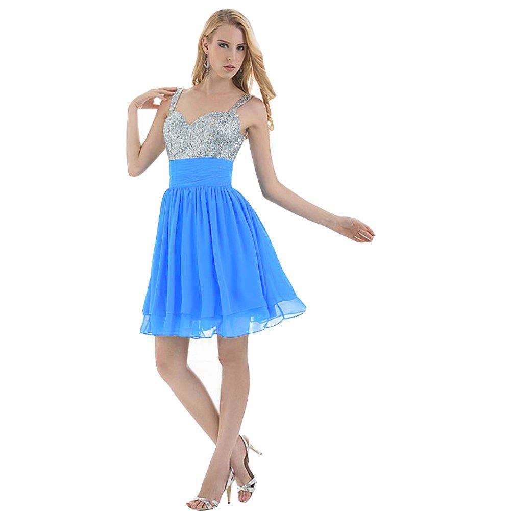 Kivary Women's Short Sequined Chiffon Prom Homecoming Dresses Sky Blue US 14