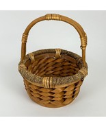 Handled Woven Wicker Wood &amp; Jute Round Basket - $645.87 MXN