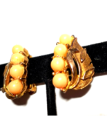 Vintage  50&#39;s SELINI gold color with pink beads Clip On Earrings - $22.98