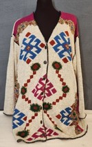 Vintage Carole Little Linen Cotton Blend Artsy Southwestern Sweater Card... - $25.00