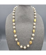 Vtg Napier Necklace Faux Pearl Matte Gold Tone Geometric Station Pat 477... - $39.99
