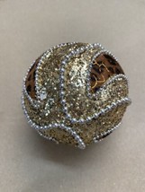 Decorated Ball Ornament 4 inches in Diameter Hanging Glitter Beaded Animal Print - $6.39