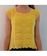 Vintage Crochet Sleeveless blouse Yellow Hand made - $45.00