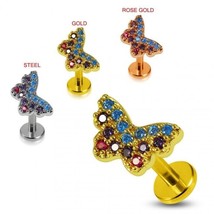 Surgical Steel Prong set Multi Color CZ Butterfly Tragus Piercing Ear Stud 16G - £34.38 GBP