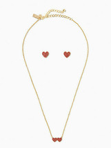 Kate Spade Yours Truly Pave Studs Mini Heart Pendant Set Gold-Plated Red 2-in-1 - £59.33 GBP