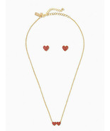 Kate Spade Yours Truly Pave Studs Mini Heart Pendant Set Gold-Plated Red... - £58.25 GBP