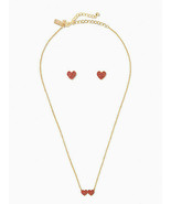 Kate Spade Yours Truly Pave Studs Mini Heart Pendant Set Gold-Plated Red... - $101.52 CAD