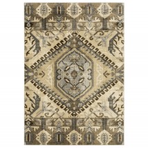 HomeRoots 388041 5 x 8 ft. Tan &amp; Gold Central Medallion Indoor Area Rug - £200.51 GBP