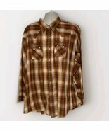 Dee Cee Vintage 1980s Brown Orange Plaid Pearl Snap Western Rodeo Shirt ... - $13.49