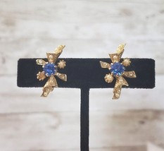 Vintage Screw On Earrings Unusual Blue and Clear Gems with Faux Pearls - £11.18 GBP