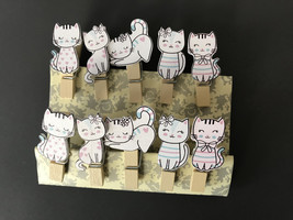 120pcs white cat Wooden Clips,Pin Clothespin,Birthday Party Gift and Favors - £14.45 GBP