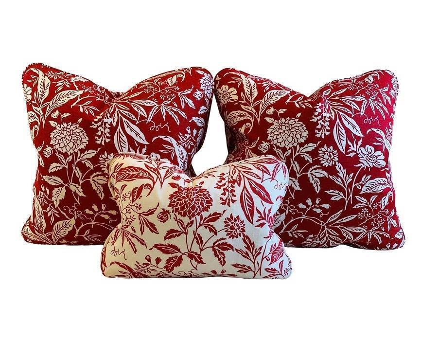 3 Pc Set Pillow Covers Designer MM Designs White Red Botanical Floral Tropical - $66.99