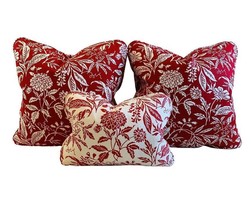 3 Pc Set Pillow Covers Designer MM Designs White Red Botanical Floral Tropical - £53.56 GBP