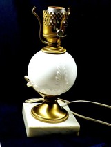 VTG White Milk Glass Brass Marble Base Electric Lamp Hurricane  - £31.64 GBP