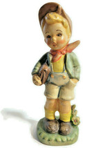 Handpainted School Boy Figurine Artist Signed BC 7&quot; Tall - £18.00 GBP