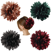 Cinaci 4 Pack Big Large Satin Rose Flower Plastic Hair Claws Clips with Bow Barr - £14.77 GBP
