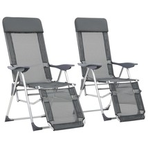 Folding Camping Chairs with Footrests 2 pcs Grey Textilene - £84.70 GBP