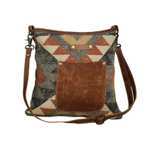 Myra Bag #2072 Leather, Rug, Canvas 13&quot;x12&quot; Shoulder Crossbody~Pockets~Upcycled~ - £34.14 GBP