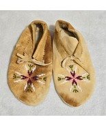 Vintage 50s Native American Hand Beaded Suede Leather Moccasins 9.25” Wo... - €80,22 EUR
