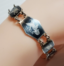 VTG Sterling Silver SIAM Black Nielloware Filigree 7&quot; Bracelet 21.4gr AM... - $48.50