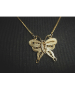 Lovely Lacy Swirled Filigree Open Wing Butterfly Gold Tone Pendant Necklace - £11.79 GBP