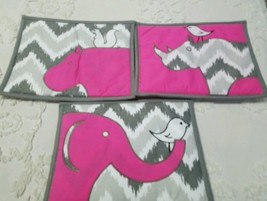 Bacati Elephants 3-Piece Nursery Crib Wall Hanging Set Safari Ikat Pink Grey - £22.26 GBP