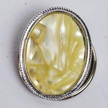 Vintage Lapel Shoe Jewelry Buckle 1&quot; Silver Tone &amp; Yellow Stone Germany - $16.83