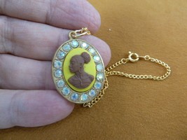 CA30-154) RARE African American LADY brown + yellow CAMEO brass pendant necklace - £23.22 GBP