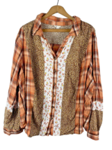 Cato Size 26W 28W Shirt Top Button Down White Leopard Print Floral Orange Brown - £36.63 GBP