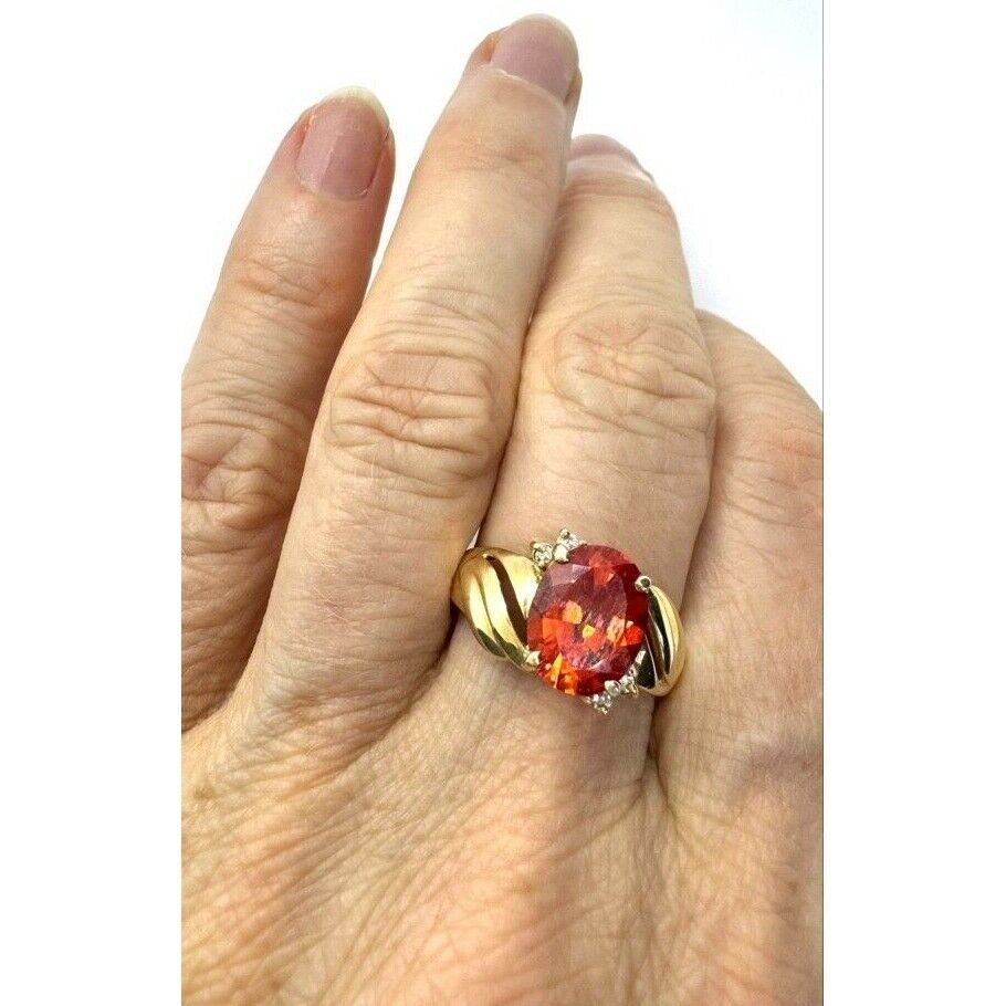 14K YELLOW GOLD PINK SAPPHIRE AND DIAMOND RING SIZE 8.5 SKY Item image 9