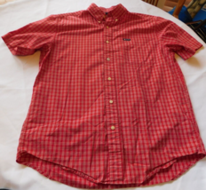 Chaps Easy Care Men&#39;s Short Sleeve Button Up Shirt Size M medium Red Pla... - £23.35 GBP
