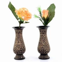Brass and Enamel Textured Cloisonne Floral Vase Pair Brass Metal Art Deco Vases - £31.07 GBP